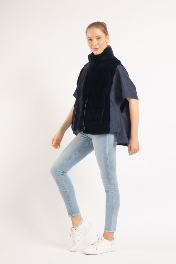 NAVY MINK FUR CAPE