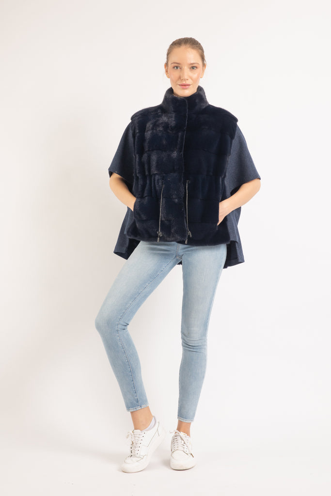 NAVY MINK FUR CAPE