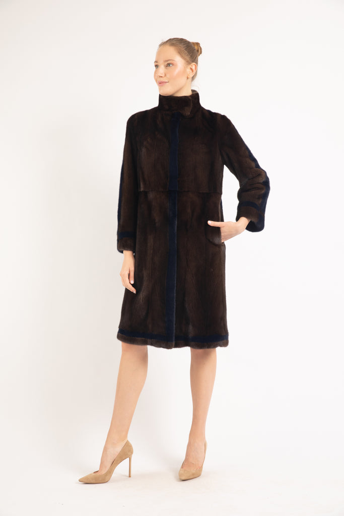 MAHOGANY/ NAVY MINK  FUR COAT