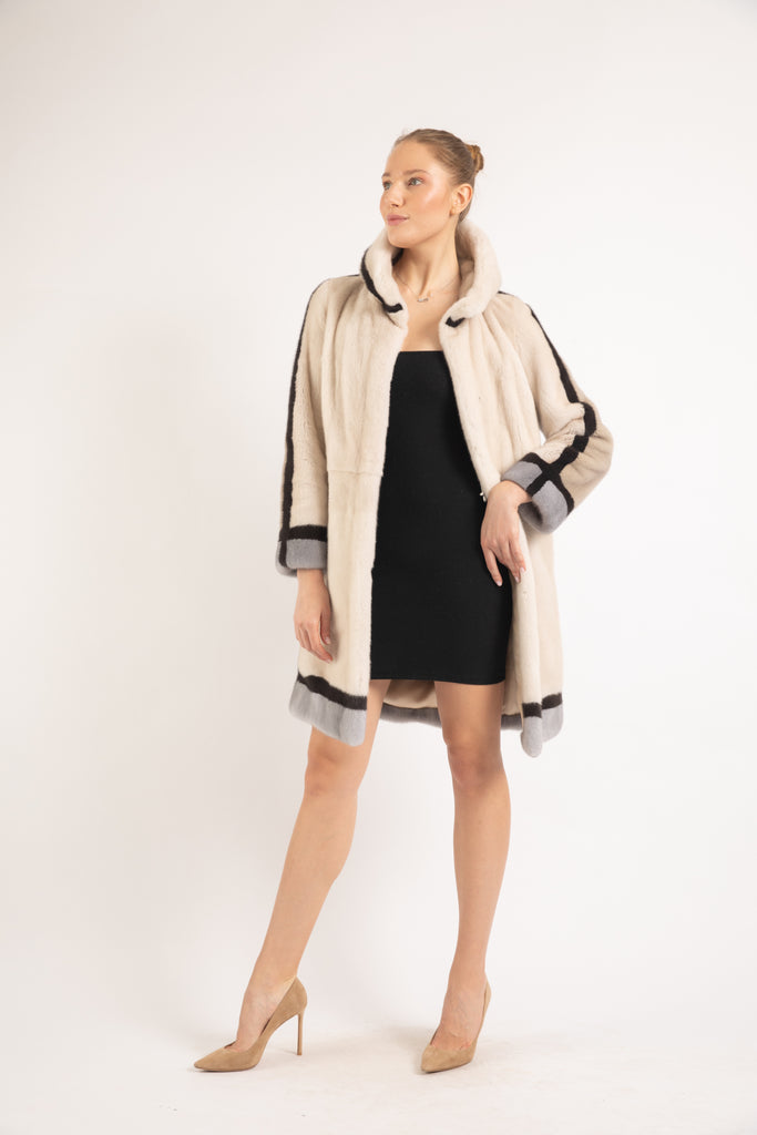 PEARL/ SAND BEIGE/ MUSHROOM/ SAPPHIRE MINK FUR JACKET