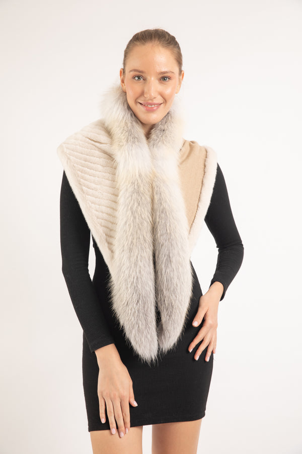 PEARL MINK & FAWN LIGHT  FOX FUR MUFFLER