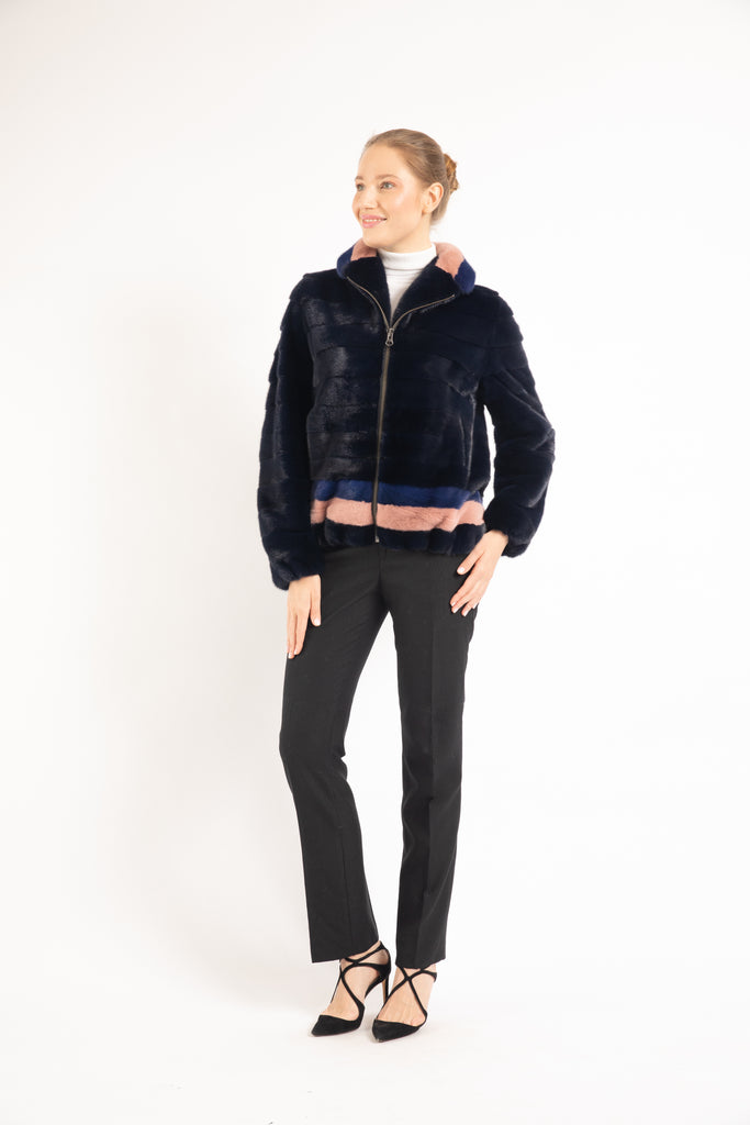 NAVY/ ROYAL BLUE/ ACNE PINK  MINK FUR JACKET