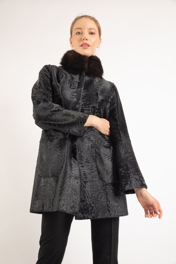 RUSSIAN SABLE & GREY  RUSSIAN BROADTAIL LAMB FUR JACKET