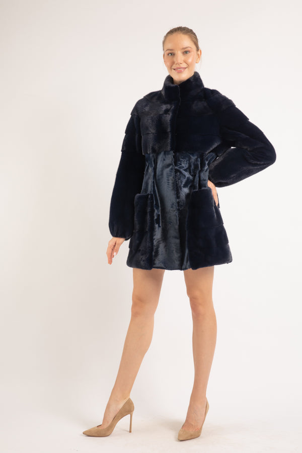 NAVY MINK & BROADTAIL  KID LAMB FUR JACKET