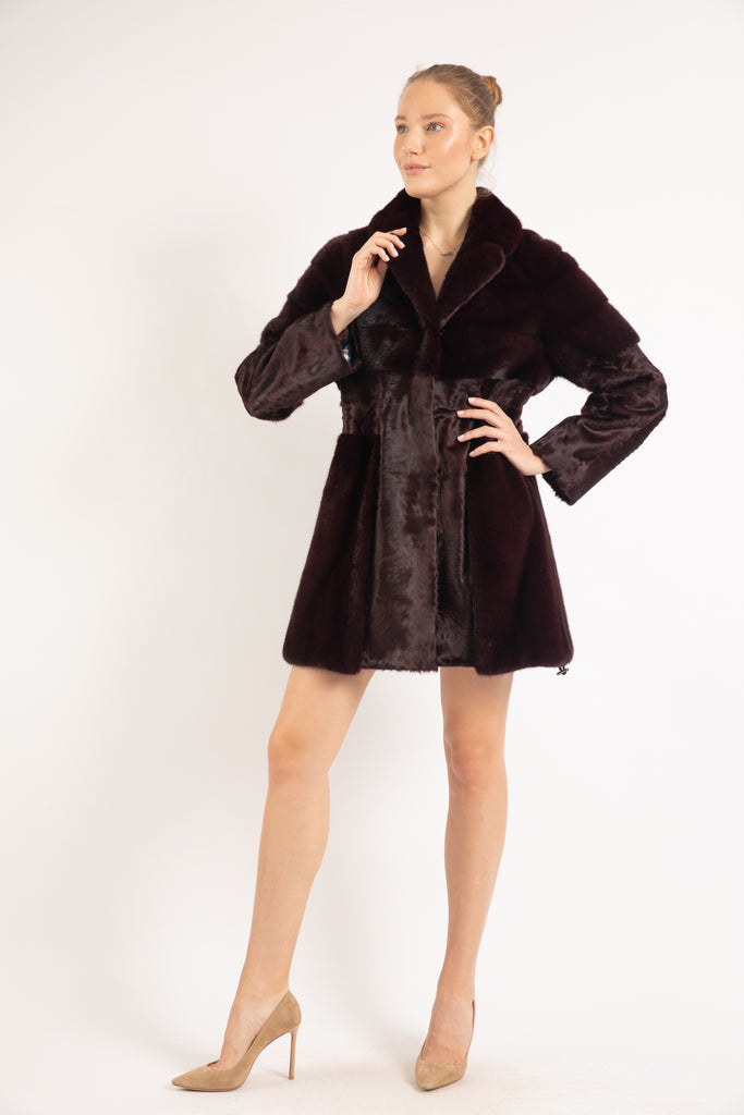 BURGUNDY MINK & BROADTAIL  KID LAMB FUR JACKET