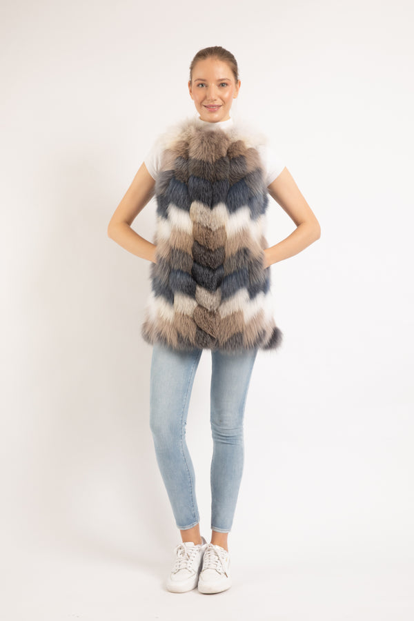 LIGHT BLUE/ GREY/ BEIGE MINK & FOX FUR VEST