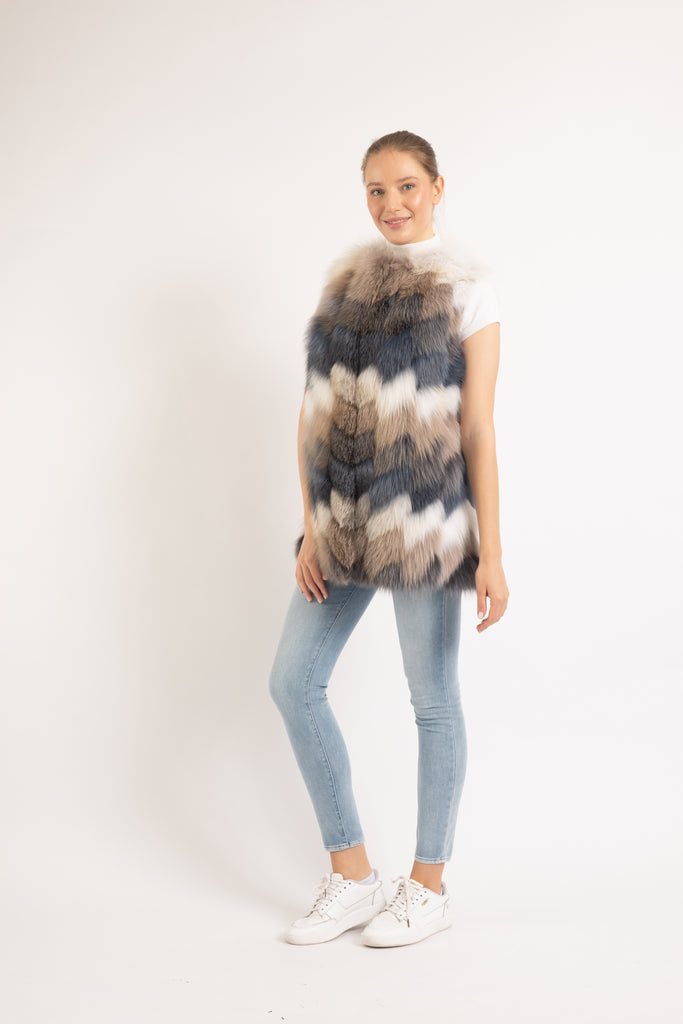 LIGHT BLUE/ GREY/ BEIGE MINK & FOX FUR VEST