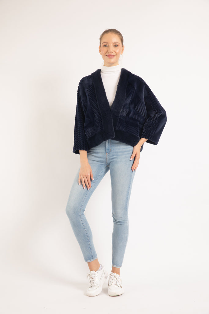 NAVY KIMONO MINK FUR JACKET