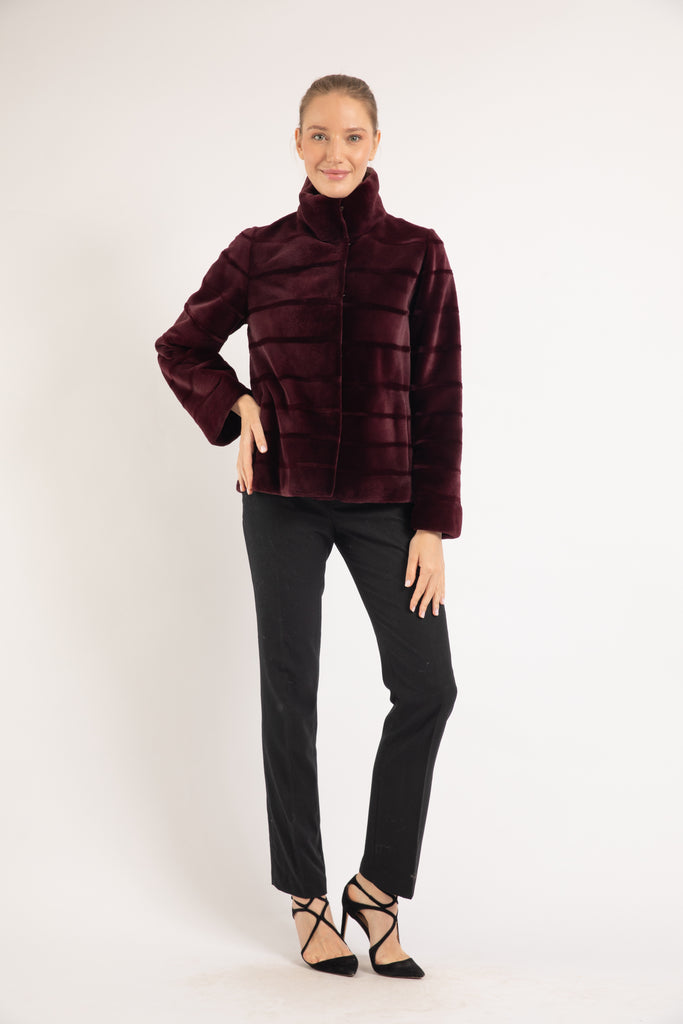 BURGUNDY MINK THIN DOWN TAFFETA FUR JACKET