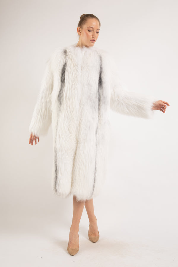 NATURAL ARCTIC MARBLE  FOX FUR COAT