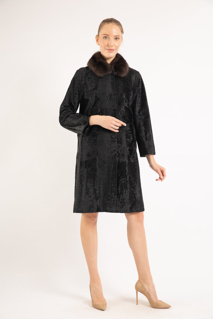 BLACK BROADTAIL LAMB RUSSIAN SABLE FUR COAT Michelle Fur